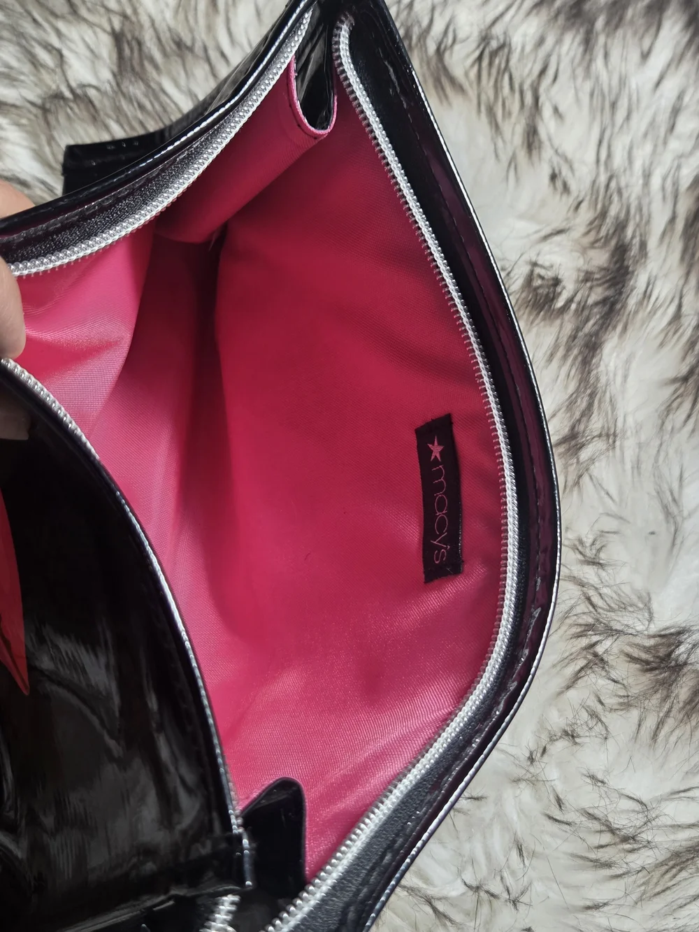 Macy's Black Patent Leather Lips Makeup Pouch
